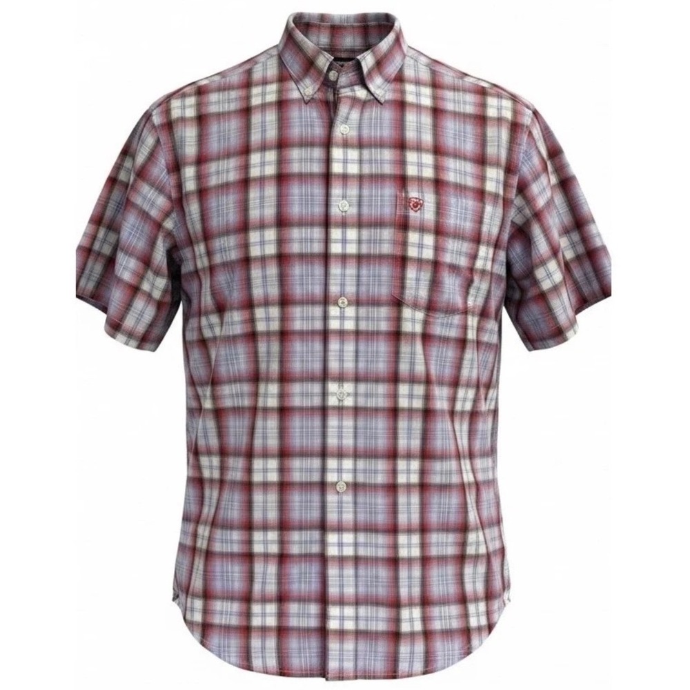 Ariat Pro Series Mens Medium Red Purple Plaid S/ Button Down Shirt (G6)